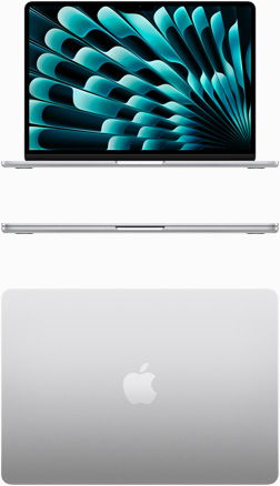 银色 MacBook Air 正面视图和俯视图