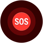 SOS 紧急联络图标，图中红色同心圆中间有白色 SOS 字样。