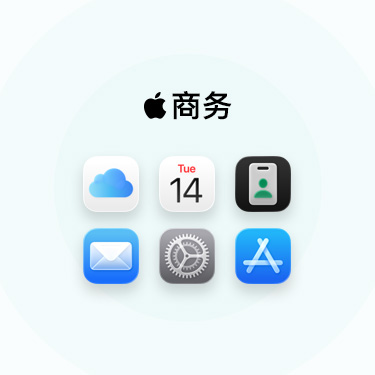一系列商务相关的 app 和工具，包括 iCloud、日历、Apple 商务、邮件、设置和 Apple Store。
