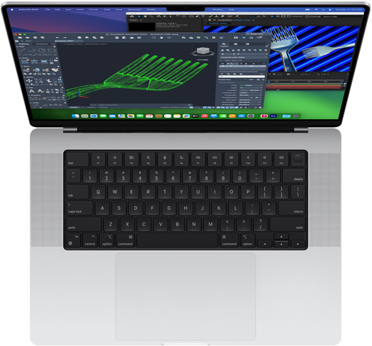 MacBook Pro 屏幕上显示 Autodesk AutoCAD 和 Adobe After Effects