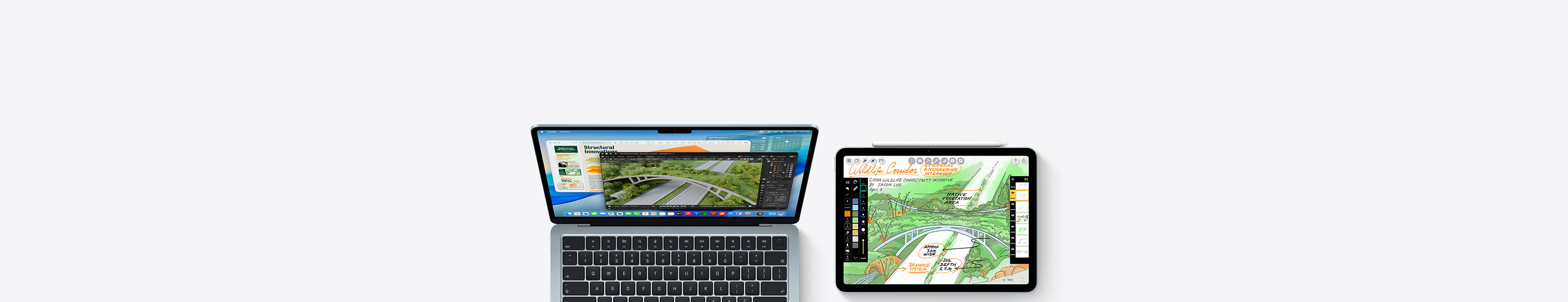 Mac 和 iPad，屏幕上有多款 app 展示高校课业