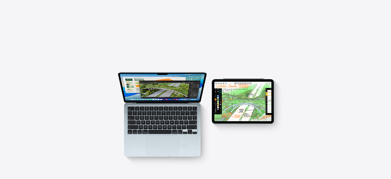 Mac 和 iPad，屏幕上有多款 app 展示高校课业