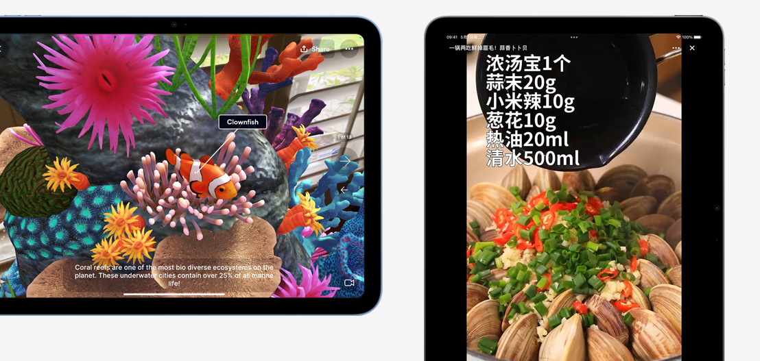 图片展示一台 iPad 和一台 iPad Air，屏幕上分别显示 Jigspace 和 懒饭 app。