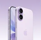 薰衣草紫色 iPhone 17，正面外观和背面斜侧外观，展示机身左上角的融合式双摄系统、相机控制按钮、正面的全面屏设计、操作按钮、音量调节按钮和侧边按钮。