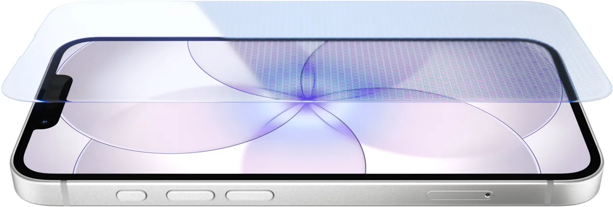 白色 iPhone 17e 正面外观，展示超瓷晶面板 2，侧面外观展示操作按钮和音量调节按钮。