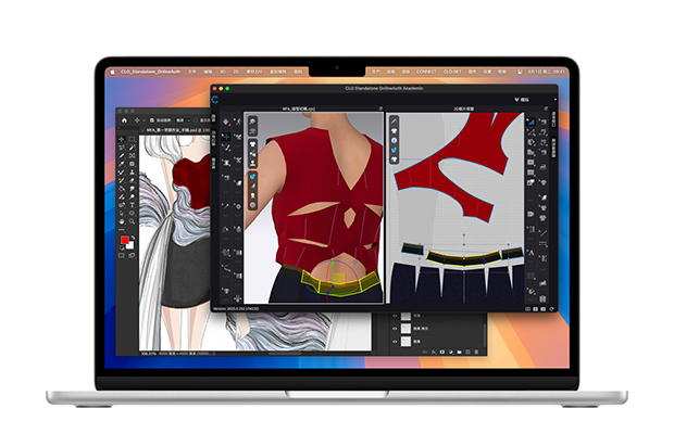 MacBook Air 屏幕上显示两个打开的设计类软件。