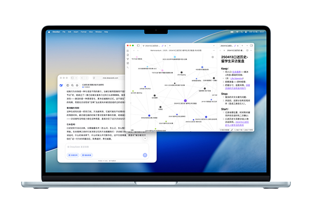 Macbook Air 屏幕上显示她的 AI 工作流。
