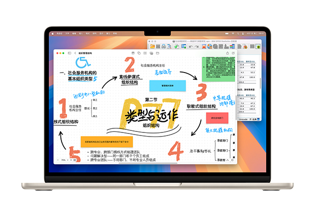 MacBook Air 屏幕上显示两个打开的软件。