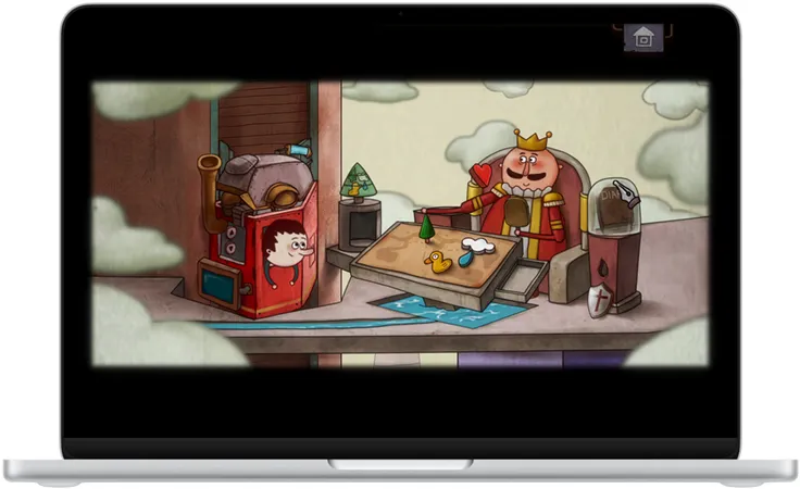 银色 MacBook Neo，屏幕显示一个游戏的场景。