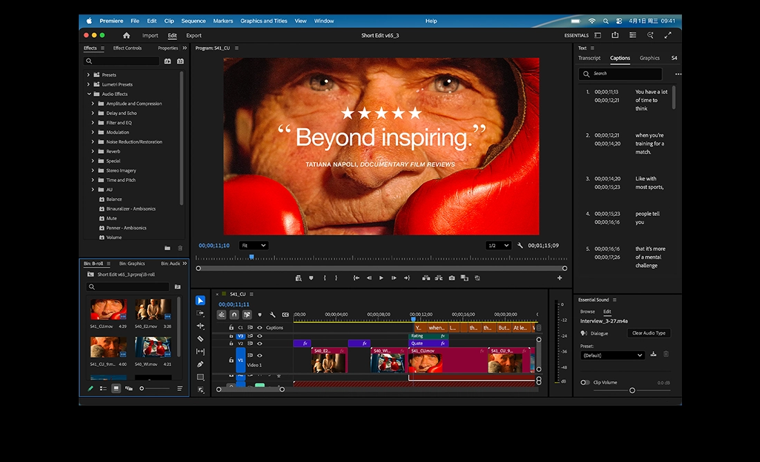 MacBook Pro 屏幕展示在 Adobe Premiere 中剪辑一部名为《Eternal Play》的影片。