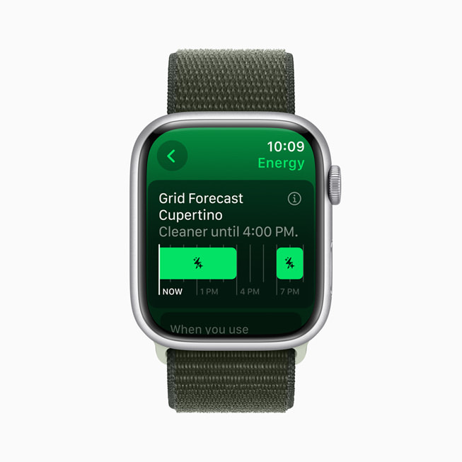 Apple Watch Series 9 上展示全新电网预测功能。