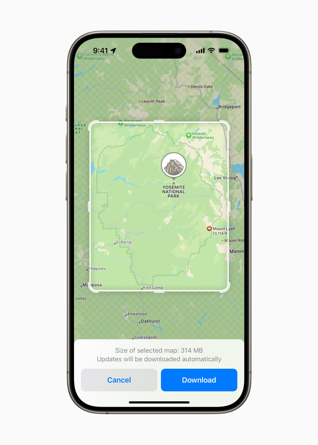 iPhone 15 Pro 展示离线地图。