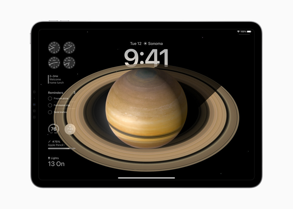 11 英寸 iPad Pro 展示配有天文墙纸的锁定屏幕。