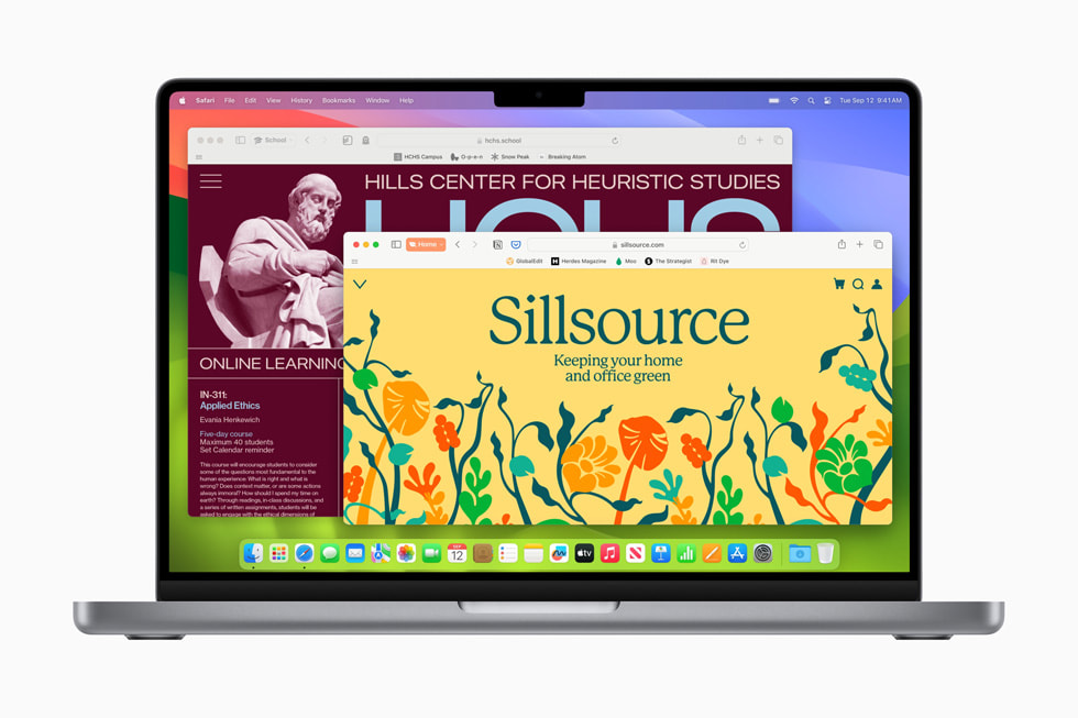 MacBook Pro 显示两个用户场景：一个名为“学校”，另一个名为“家庭”。