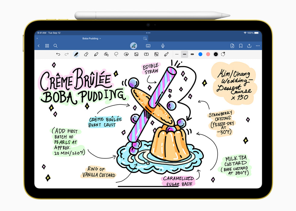 iPad 上显示顾客用 Apple Pencil 在 Goodnotes 6 app 中绘制的草图。