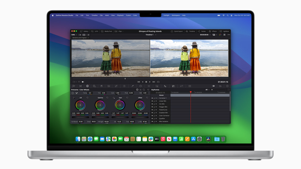 搭载 M3 Max 芯片的新款 MacBook Pro 正在处理 Blackmagic DaVinci Resolve Studio 工作流。
