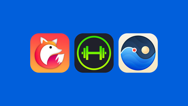 《Planny》《SmartGym》和《Tide Guide》的 App 标志。 