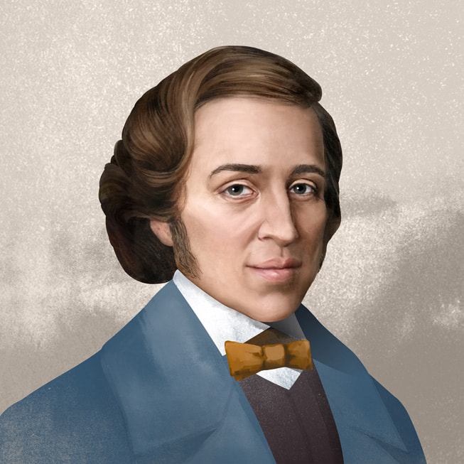 Apple Music 古典乐中作曲家弗雷德里克·肖邦的肖像。