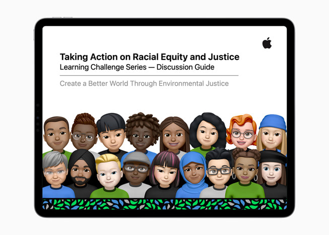 iPad 上显示 Challenge for Change 系列挑战活动之“通过环境正义创造更美好的世界”。