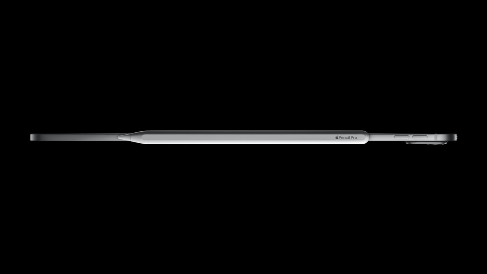 吸附在全新 iPad Pro 上的 Apple Pencil Pro。