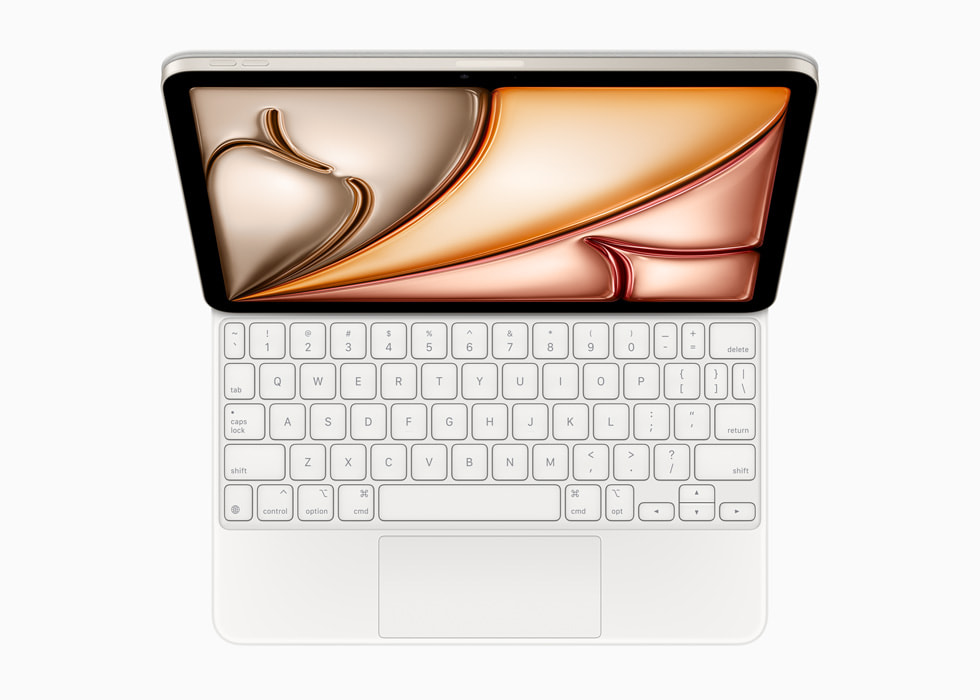 新款 iPad Air 和妙控键盘的俯视图。
