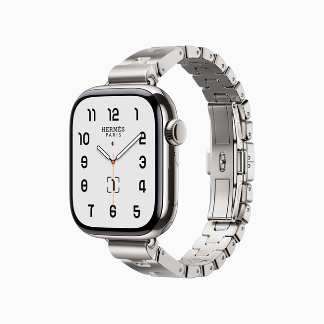 Apple Watch Hermès Grand H 金属链式表带。