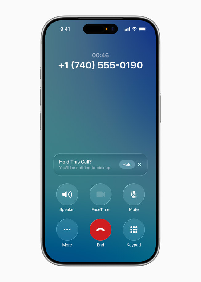 iPhone 17 Pro 显示着来电信息，屏幕上的信息显示“是否保留此通话？”