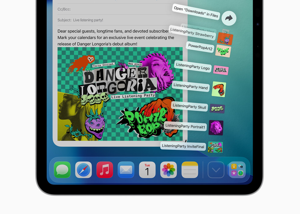 iPad Pro 显示着程序坞中的文件夹。