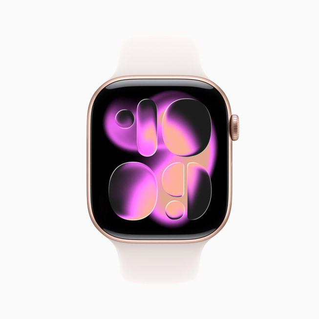 Apple Watch Series 11 显示着全新“流动”表盘。