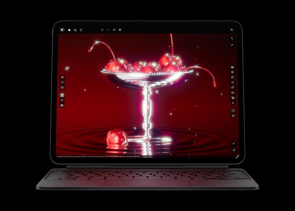 搭载 M5 芯片的新款 iPad Pro 在 Octane X 中表现出的先进图形性能的特写。