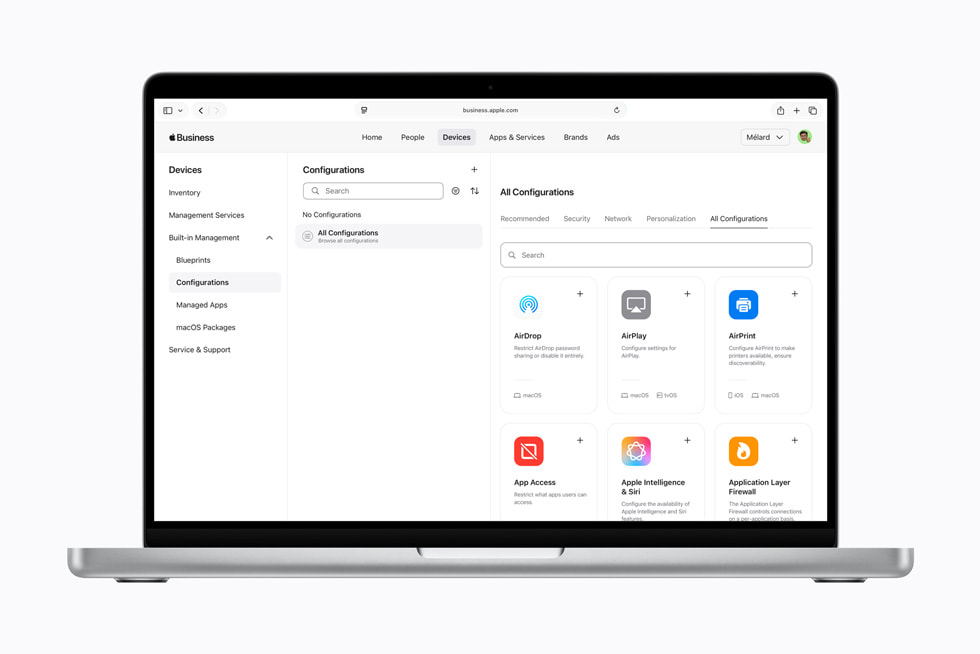 Mac 版 Apple 商务中显示着配置界面。
