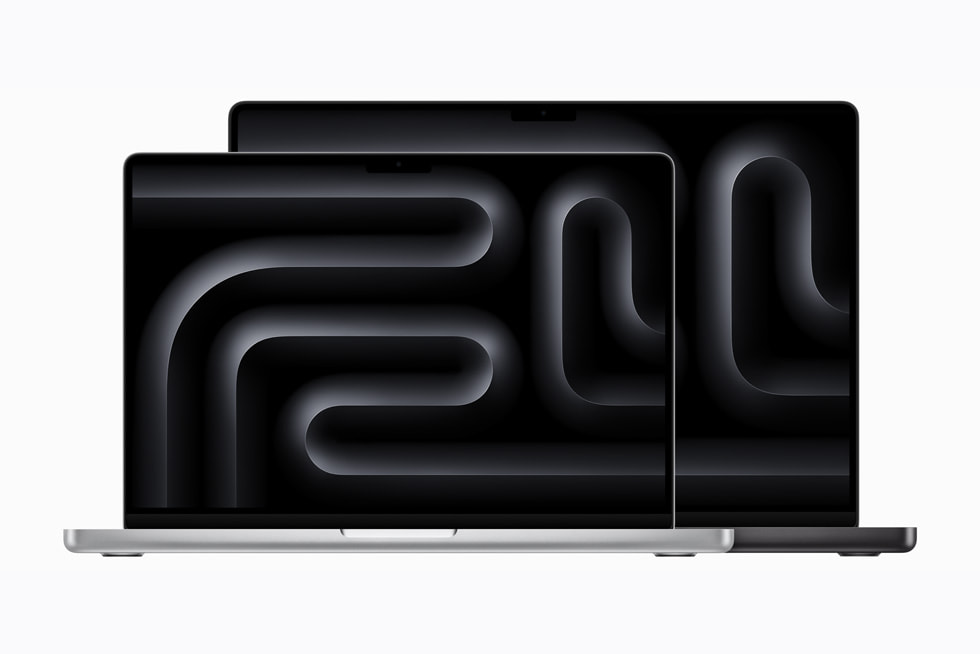 银色 14 英寸 MacBook Pro 和深空黑色 16 英寸 MacBook Pro。