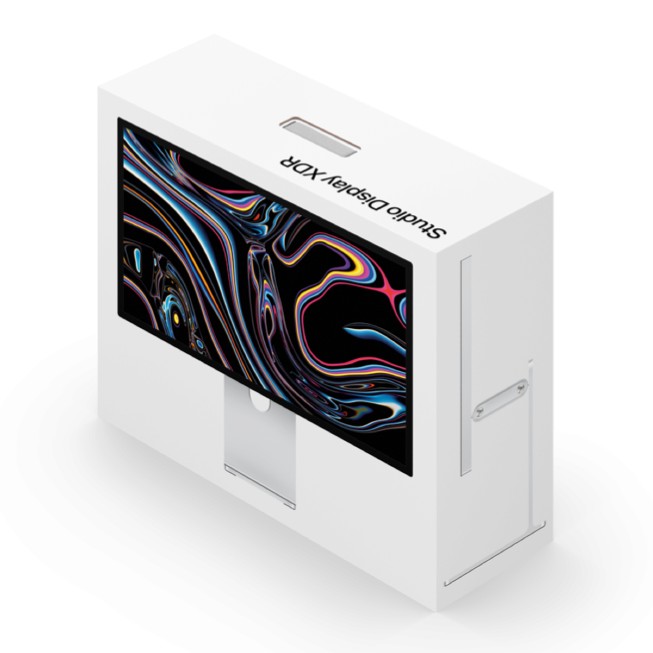 白色背景上的 Studio Display XDR 包装盒。