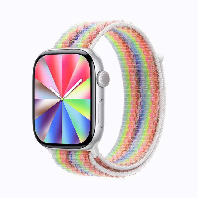 Apple Watch Series 11 搭配彩虹表盘及彩虹版回环式运动表带 