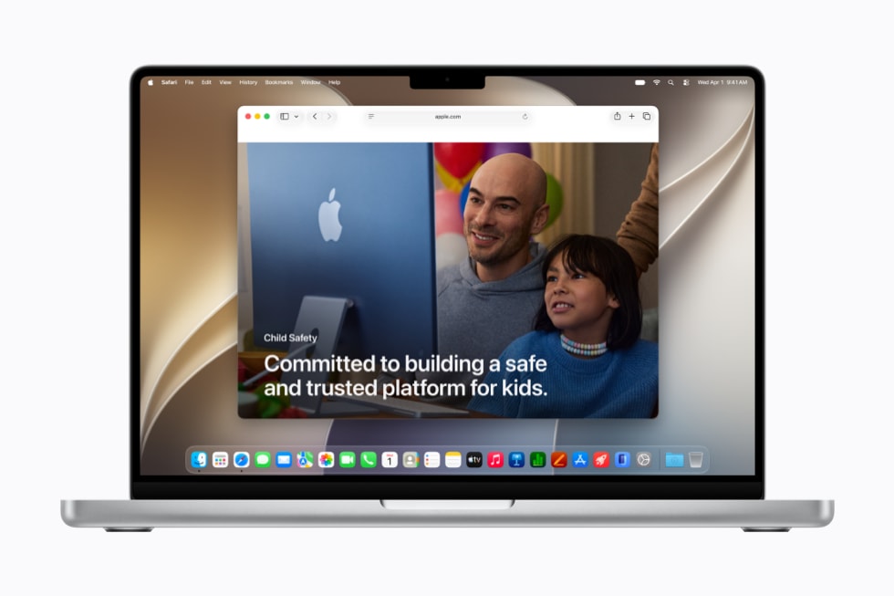 一台 14 英寸 MacBook Pro 上展示着新设立的儿童安全网站。