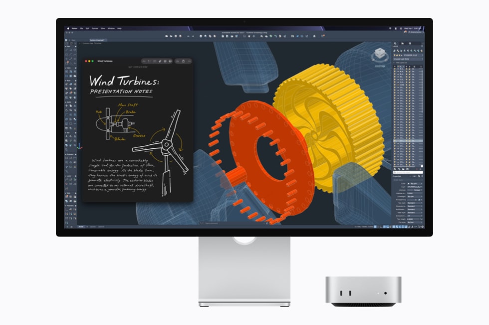 搭载 M5 Pro 芯片、配有显示器的 Mac mini 正在运行 AutoCAD。