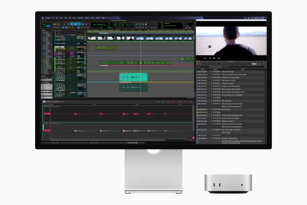 搭载 M5 Pro 芯片、配有显示器的 Mac mini 正在运行 Pro Tools。