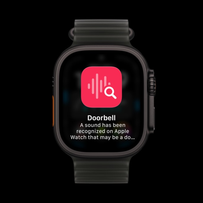 Apple Watch Ultra 4 上的声音识别功能显示门铃提醒。 