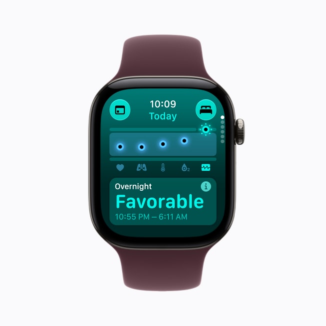 Apple Watch Series 12 上展示着夜间生命体征功能。