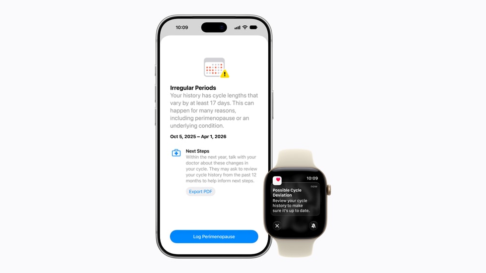 健康 app 中经期跟踪功能的更新体验。