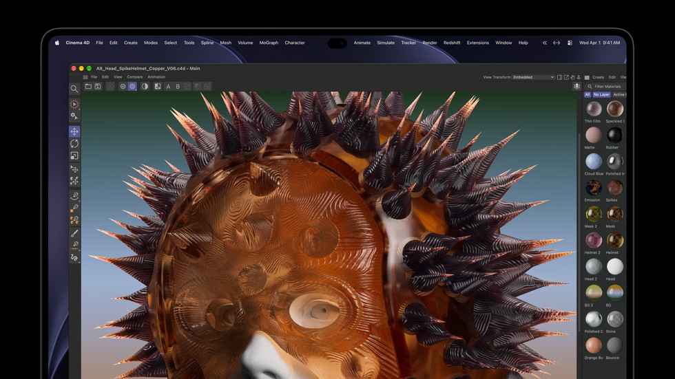 一台配备 PROLED XDR 显示屏的 MacBook Pro 上显示着 Cinema 4D。