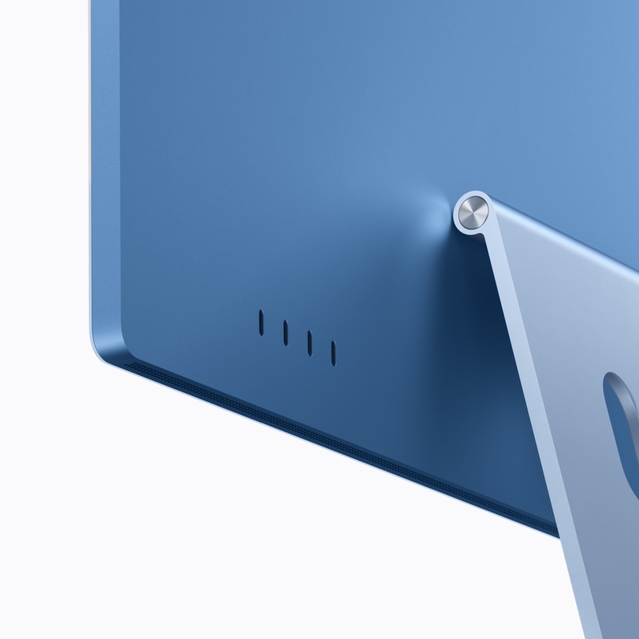 搭载 M6 芯片的蓝色 iMac 配备四个雷雳 4 端口。
