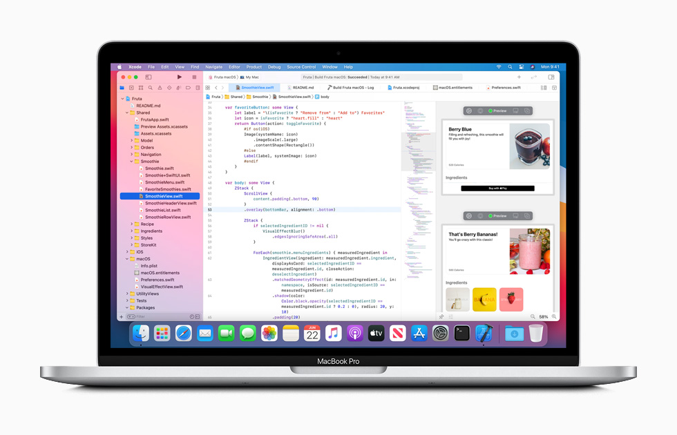 MacBook Pro 上显示 Xcode 项目环境。