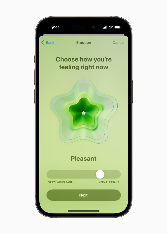 健康 app 提示一位 iPhone 14 Pro 用户选择自己当下的感受。