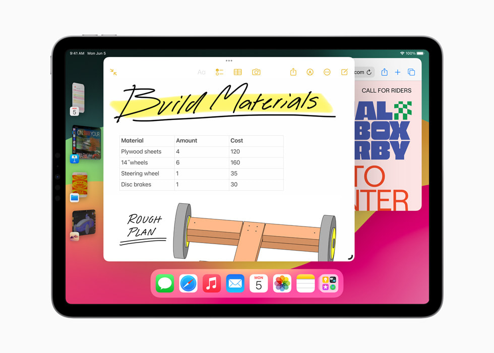 iPad Pro 上显示 5 个打开的窗口。