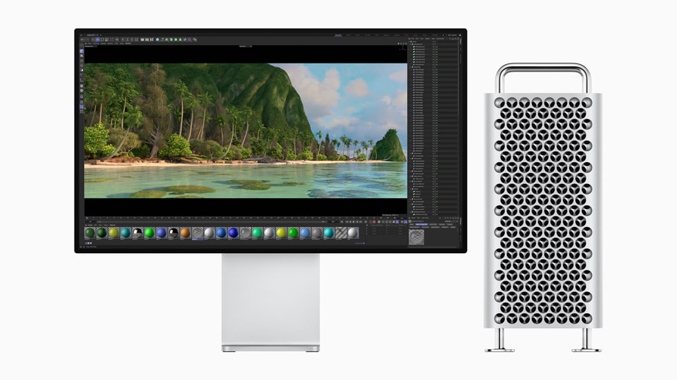 搭载 M2 Ultra 芯片的 Mac Pro 正在 Mac Studio 上完成 3D 渲染。