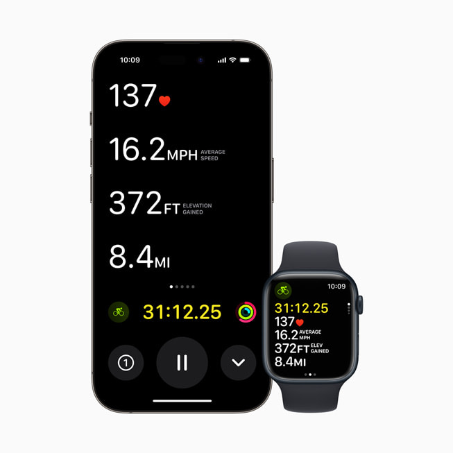 iPhone 14 Pro 和 Apple Watch Series 8 展示爬升高度。