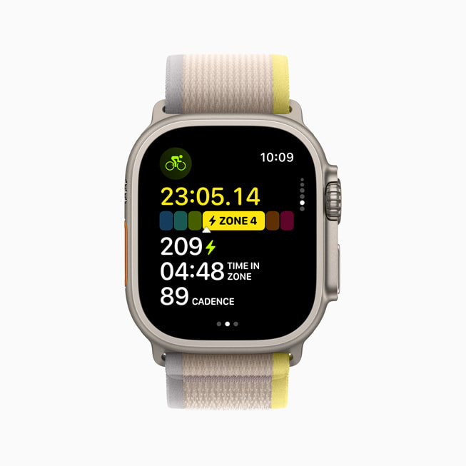 Apple Watch Ultra 展示个人的功率区间。
