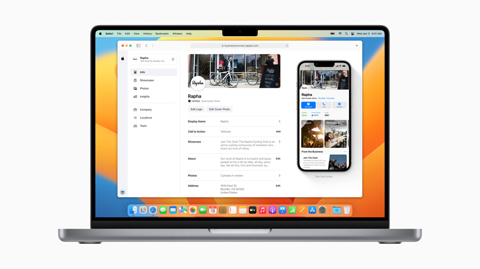 MacBook Pro 上显示的 Apple Business Connect 界面。