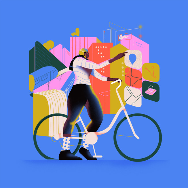 一位骑单车的女性正在选用 app。